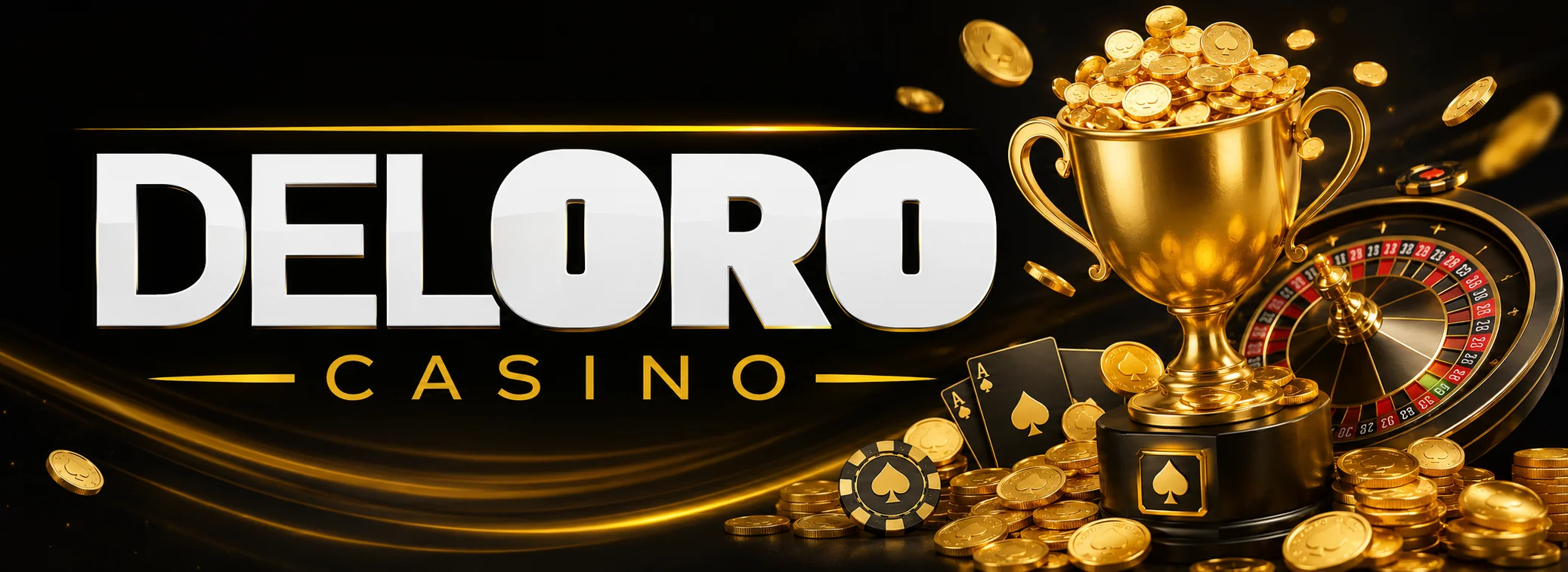 Banner di DelOro Casino con trofeo dorato e bonus di benvenuto del 150% fino a € 1.500